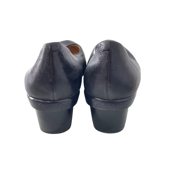 Calvin Klein Yuko Cut Out Wedge Pumps Size 8 Slip On Round Toe Leather Business - Picture 4 of 8